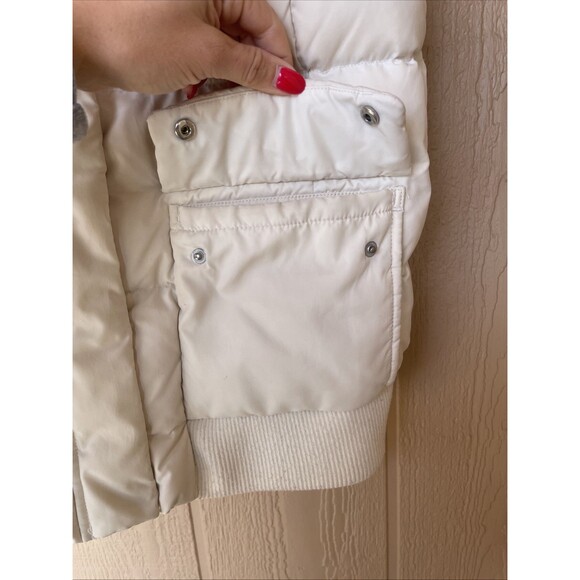 Vintage Y2K The Gap Ivory Cream Puffer Vest Goose Down Stow Hood Hoodie Small - Picture 4 of 16